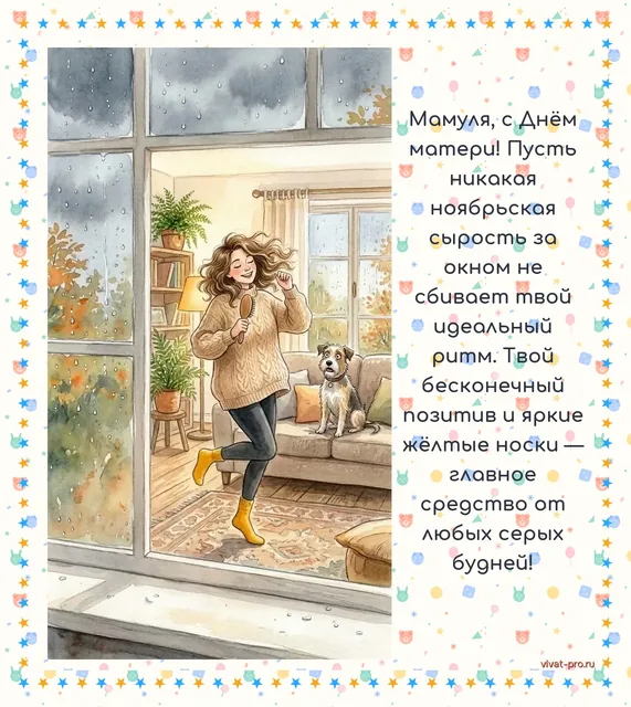 День матери · Открытка · Акварель — Что написать в открытке маме на День матери: электронная открытка в мессенджер.