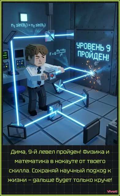 Пример поздравления — Ироничная открытка на выпускной девятикласснику с упоминанием его успехов в физике и математике
