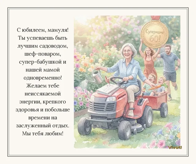 Маме на юбилей — Вариант оформления трогательной открытки на юбилей маме с душевными пожеланиями от детей