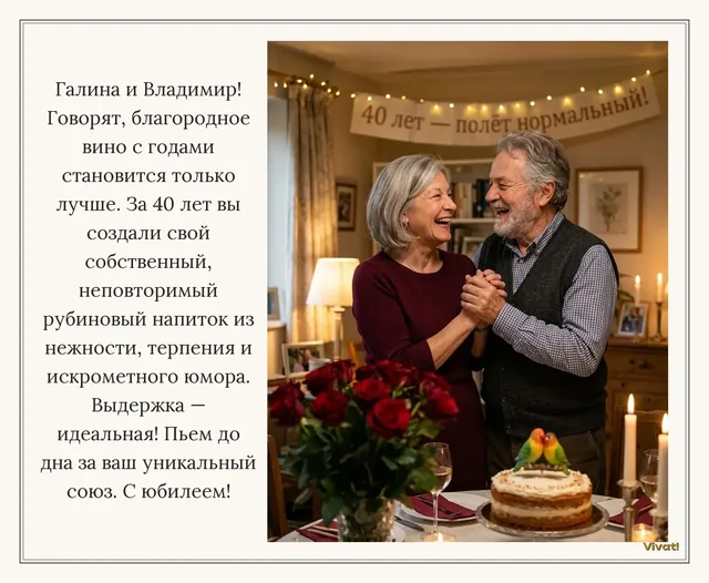 40-летие свадьбы · стиль "Фото (реализм)" — Трогательная открытка на годовщину свадьбу супругам