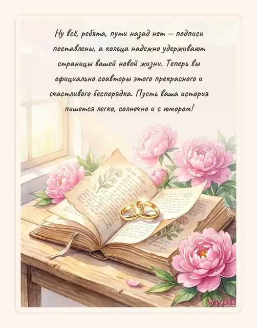 Поздравление с Днем Свадьбы · стиль "Акварель" — Ироничная открытка на свадьбу молодоженам