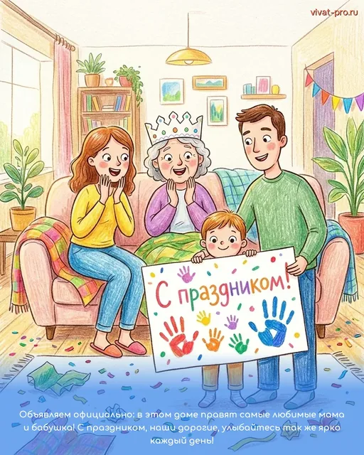 День матери · Открытка · Детский рисунок — Как подписать открытку маме от всей семьи: одна общая строка от всех