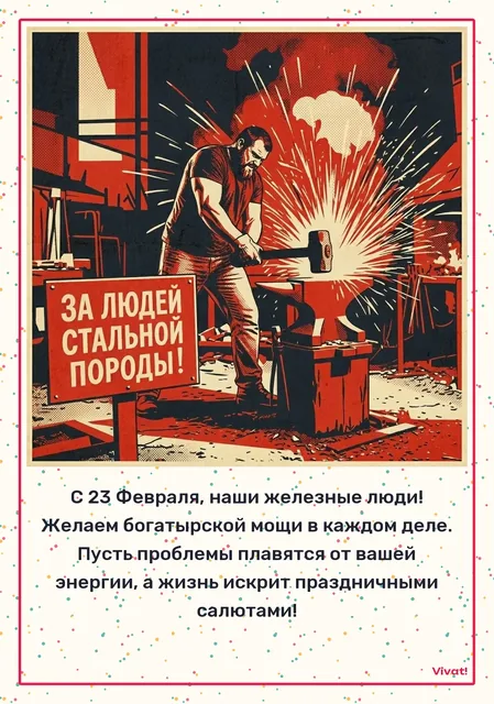 Универсальное поздравление · стиль "Ретро" — Лаконичная открытка на 23 Февраля с акцентом на мужество и надежность